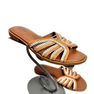 NATURALIZER Tan Brown Lane Slip On Leather Slide Sandals Size 8.5